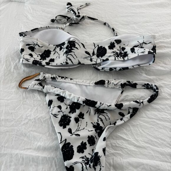 SHEIN Black White Sz M Matching Bikini 2 Piece Swimwear Bikini Summer Medium Set - Picture 2 of 2